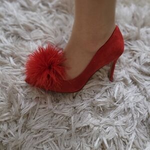 Sam Edelman Red Heels with Feather Accent